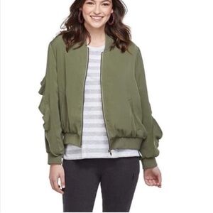 Mudpie Olive Green Ruffle Sleeve Bomber Jacket
